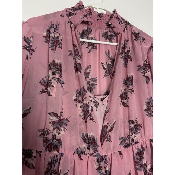 Cinq À Sept Women Sz 6 Tiered Ruffle Pink Floral Dress Billowy Long Sleeves $395 - Picture 11 of 16